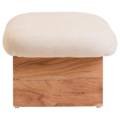 Parova Cream Linen Textured Footstool With Wood Base