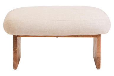 Parova Cream Linen Textured Footstool With Wood Base