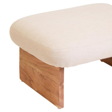 Parova Cream Linen Textured Footstool With Wood Base