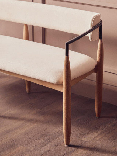 Persolo Cream Textured Fabric Dining Bench with Wood Frame