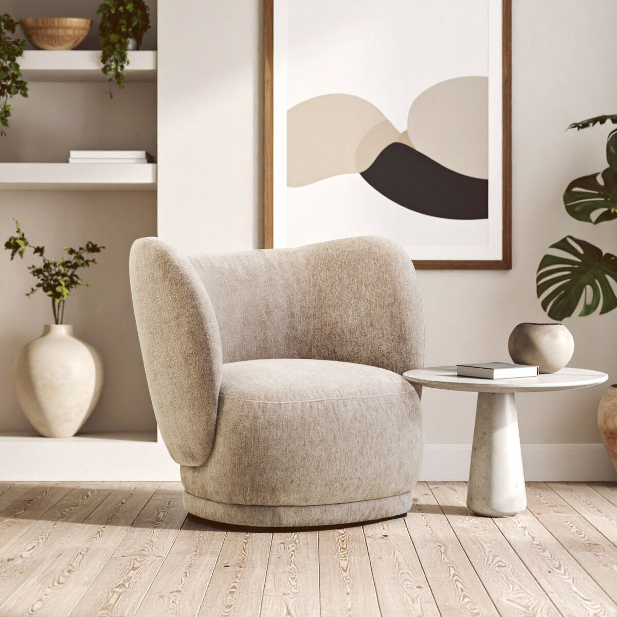 Delray Deep Stone Chenille Curved Chair