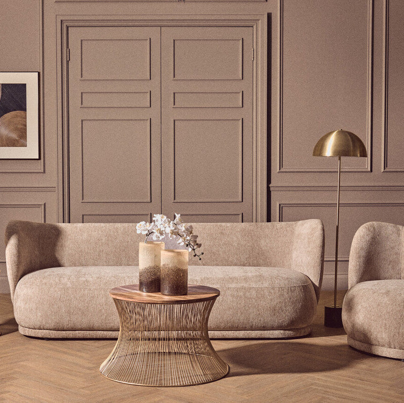 Delray Deep Stone Chenille Curved Three Seater Sofa