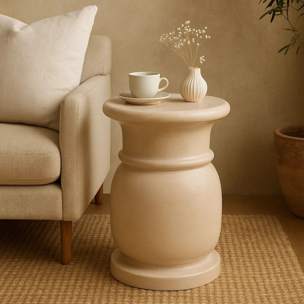Zoro Cream Marble Stool and Side Table