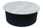 Walton Travertine Top Coffee Table with Black Acacia Wood Base