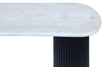 Walton Travertine Top Console Table with Black Acacia Wood Legs