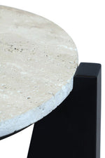 Winton Travertine Top Side Table With Black Acacia Wood Frame