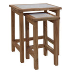 Womad Small Set Of 2 Wooden Side Tables With Travertine Tops