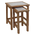 Womad Small Set Of 2 Wooden Side Tables With Travertine Tops