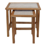 Womad Large Set Of 2 Wooden Side Tables With Travertine Tops