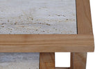 Womad Large Set Of 2 Wooden Side Tables With Travertine Tops