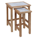 Womad Small Set Of 2 Wooden Side Tables With White Marble Tops