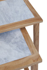Womad Small Set Of 2 Wooden Side Tables With White Marble Tops