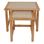 Womad Large Set Of 2 Wooden Side Tables With Cream Marble Tops
