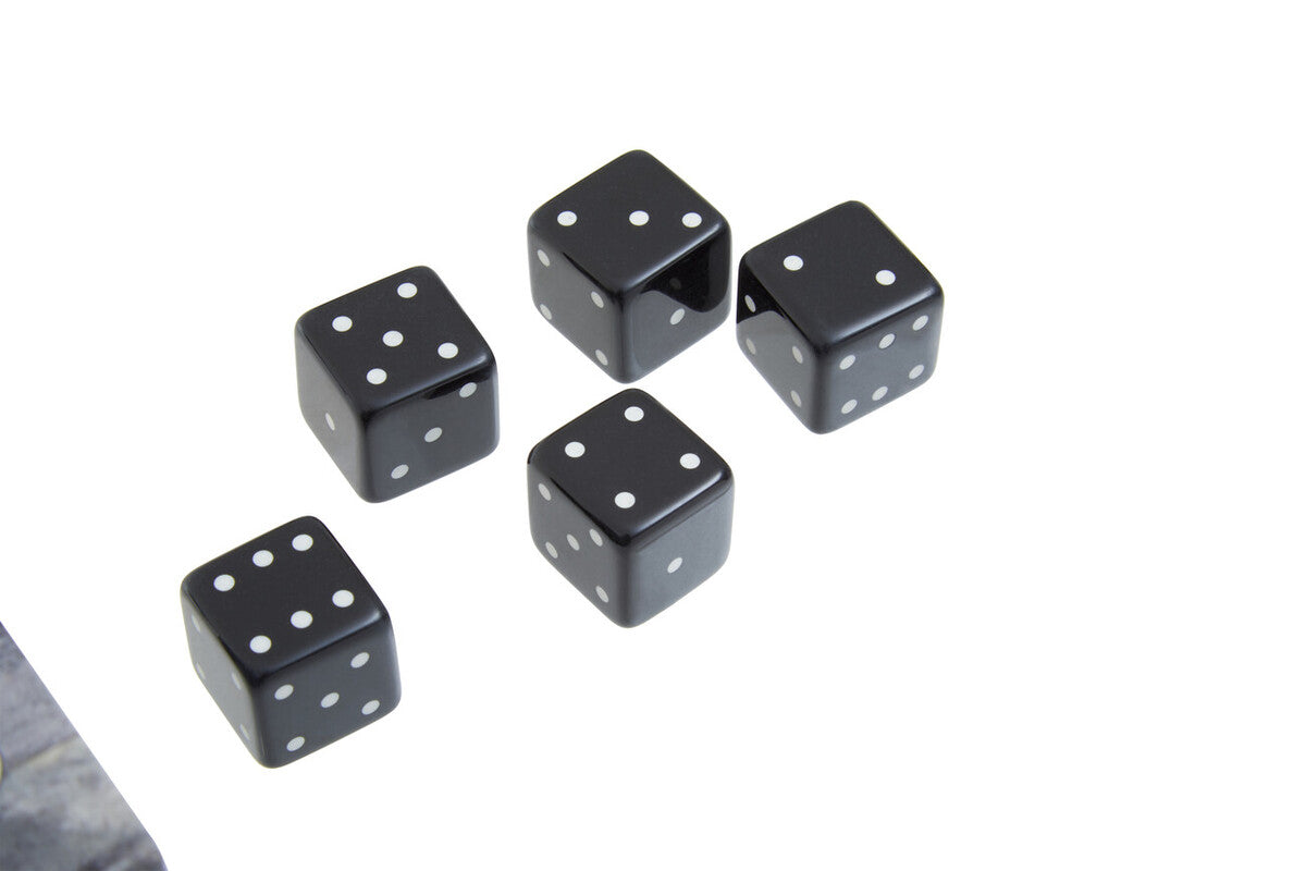 Churchill Games Grey Bone Dice Box with 5 Black Dice