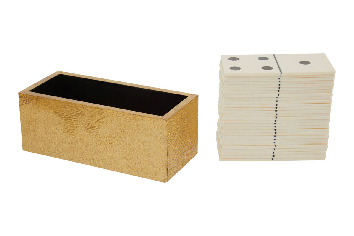 Churchill Games White and Gold Domino Set with White Dominoes