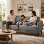Brixton Grey Linen Look Fabric 3 Seater Sofa, Modern Couch with Foam Cushions and Black Steel Legs