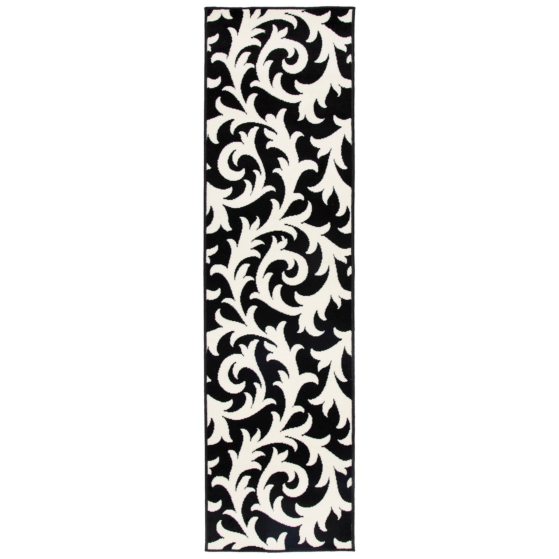 Hard Wearing Hessian Backed Stair Runner Kitchen Mat - Texas Black & White Filigree Stair Runner Rug Masters