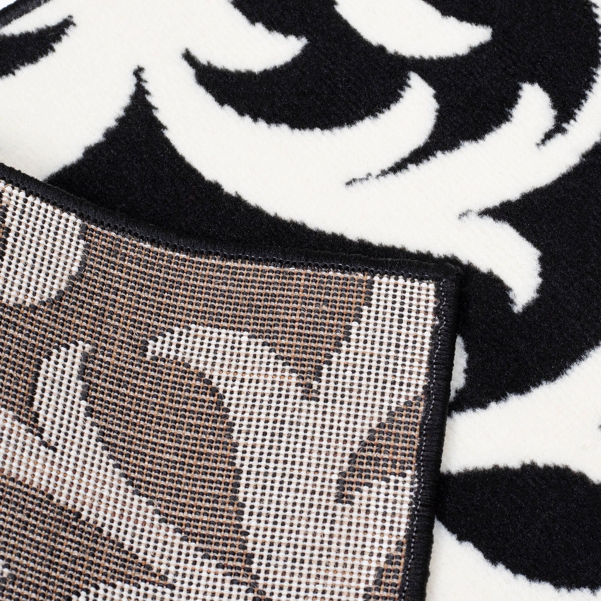 Hard Wearing Hessian Backed Stair Runner Kitchen Mat - Texas Black & White Filigree Stair Runner Rug Masters