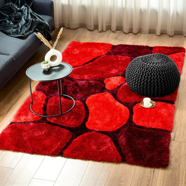 Red 3D Pebbles Shaggy Rug - Hawaii-Bargainia.com