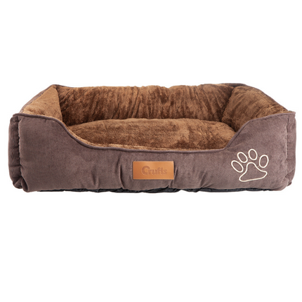 Crufts Oxford Corduroy & Plush Rectangle Bolster Pet Dog Bed Grey or Beige-Bargainia.com