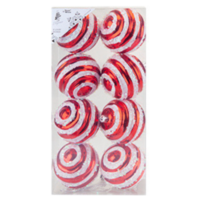 Christmas Baubles Candy Cane Swirl 8 Pack 8CM