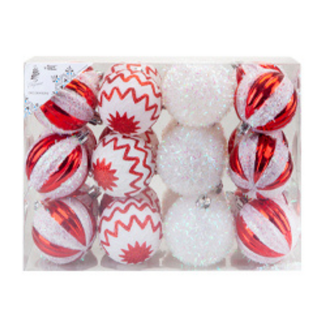 Christmas Baubles Candy Cane Mixed Baubles 24 Pack 6CM