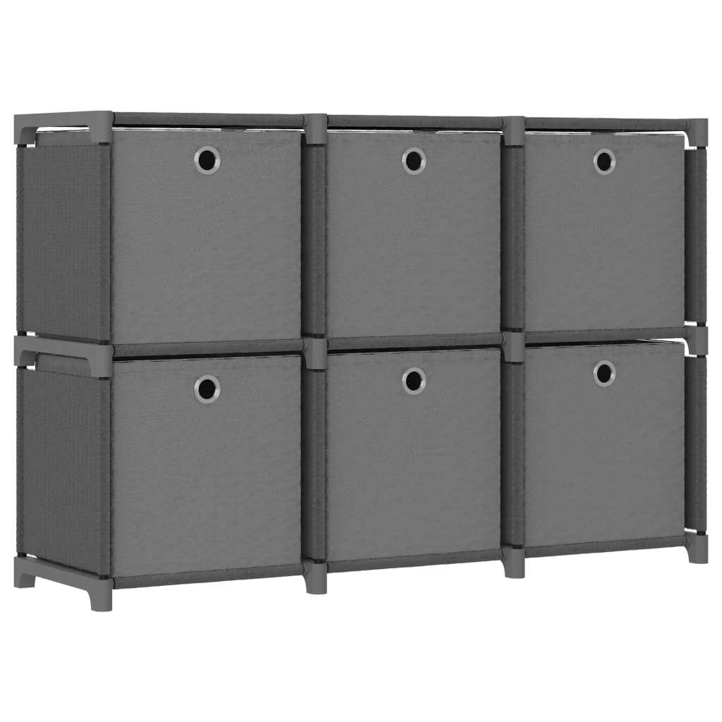6 - Cube Display Shelf with Boxes Grey 103x30x72.5 cm Fabric - Bargainia.com - 