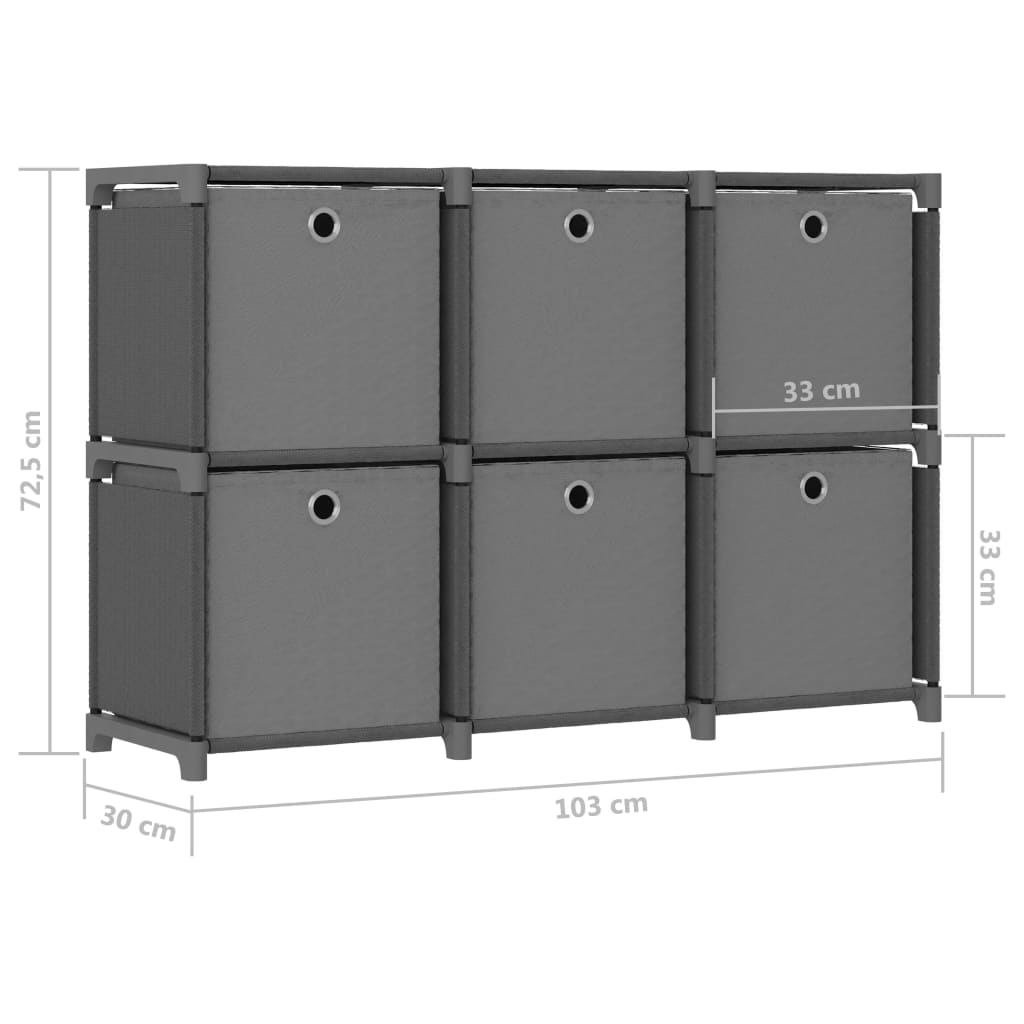 6 - Cube Display Shelf with Boxes Grey 103x30x72.5 cm Fabric - Bargainia.com - 