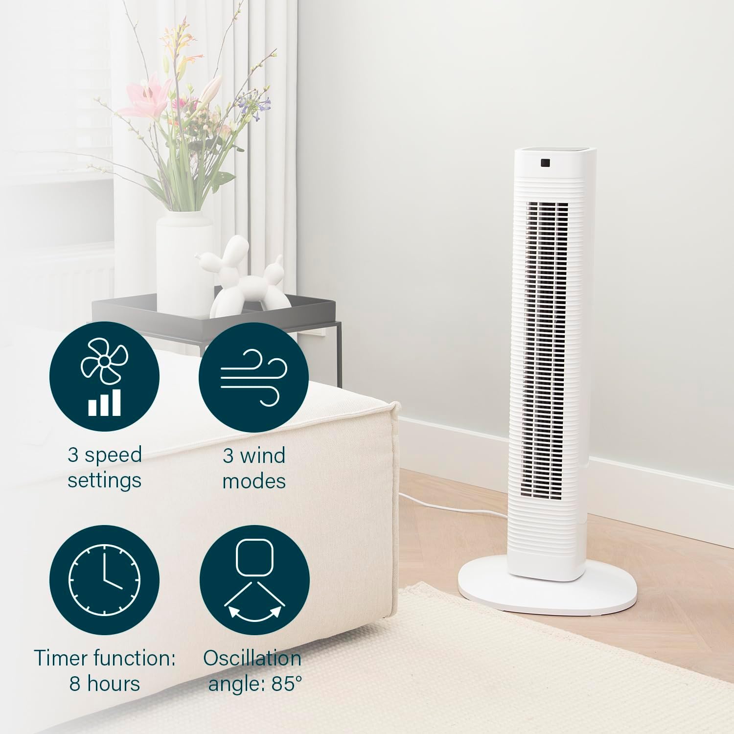 Princess 358225 Smart Compact Quiet Tower Fan 80cm