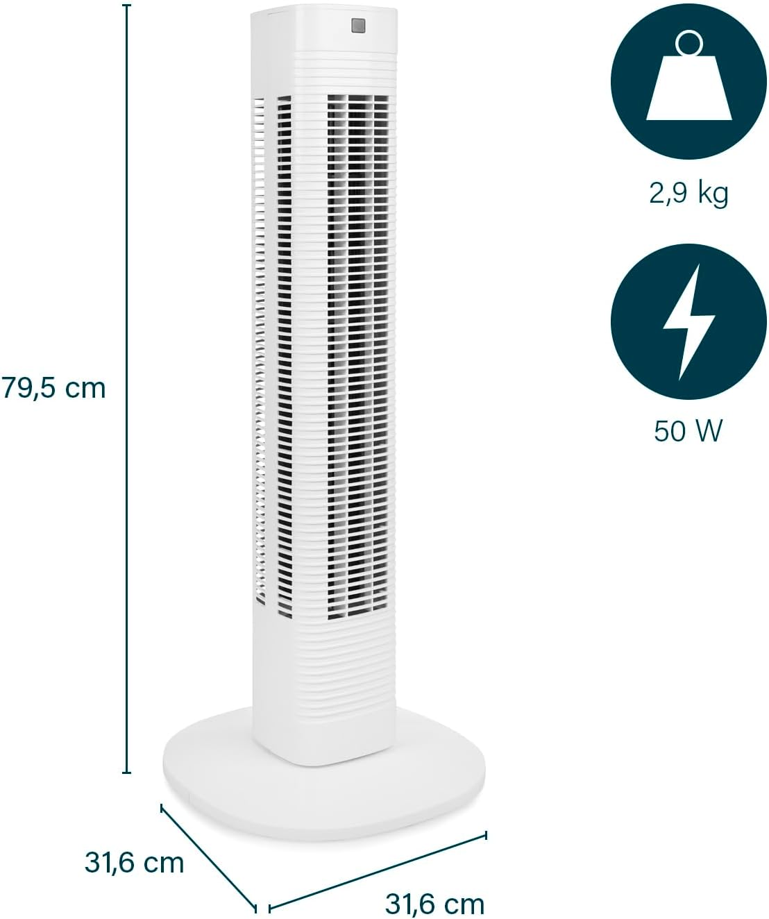Princess 358225 Smart Compact Quiet Tower Fan 80cm