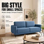 Brixton Blue Fabric Sofa, 3 Seater Linen Look Settee with Solid Wood Frame, Foam Cushions and Steel Legs