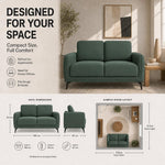 Brixton Green Fabric Sofa, 2 Seater Linen Look Settee with Solid Wood Frame, Foam Cushions and Steel Legs