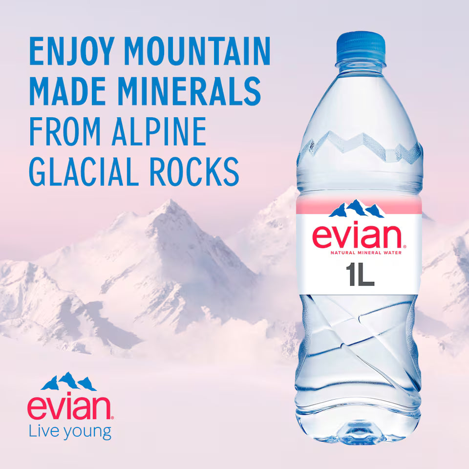 Evian Natural Mineral Water 12 x 1L Drinks Partner