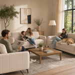 Brixton Cream Fabric Sofa Suite, Armchair, 2 Seater and 3 Seater Set, Linen Look with Solid Wood Frame
