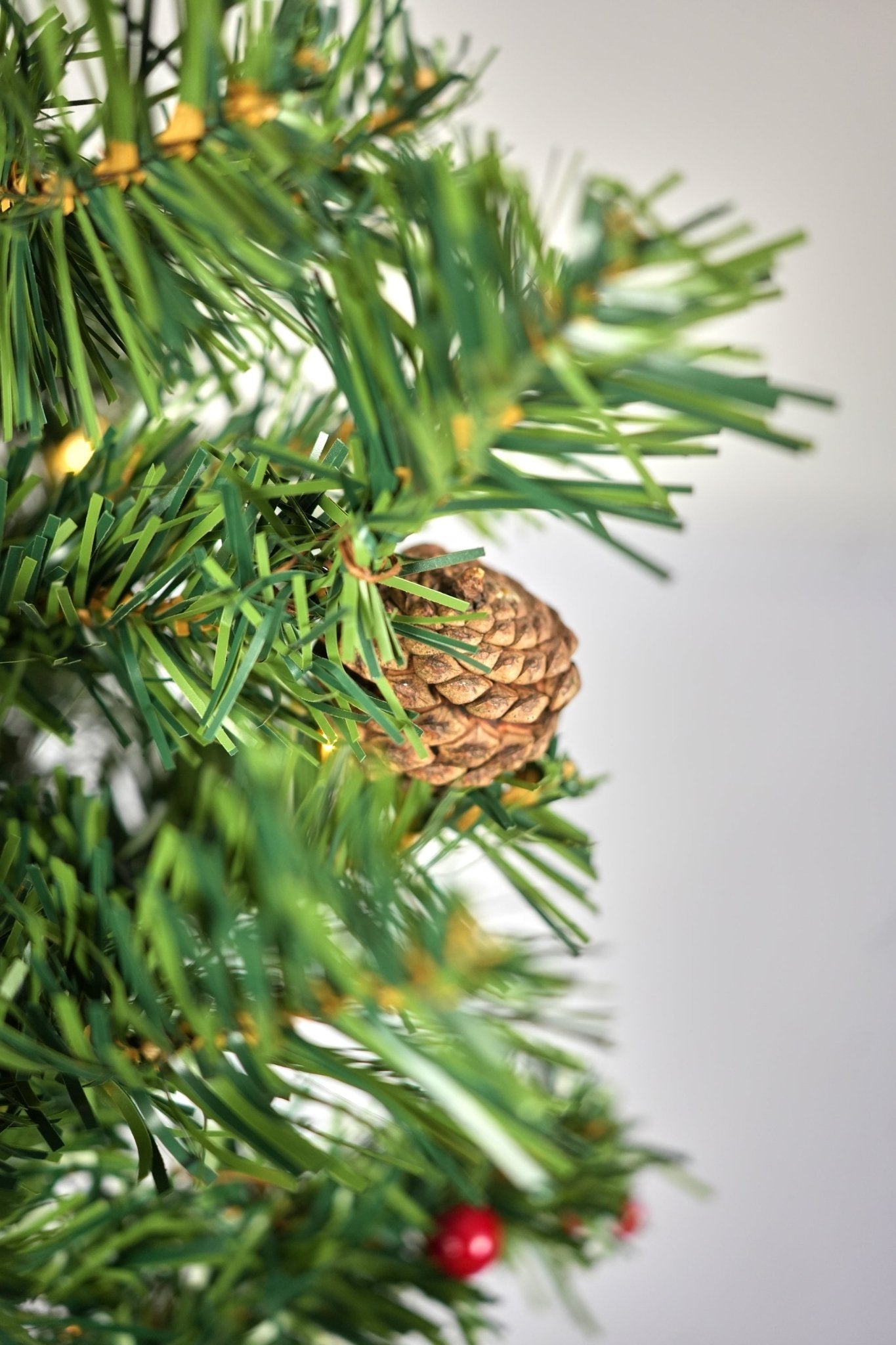 6FT Artificial Christmas Tree With Pine Cones & Red Berries Pre - Lit - Warm White LED Lights - Bargainia.com -  - 97010