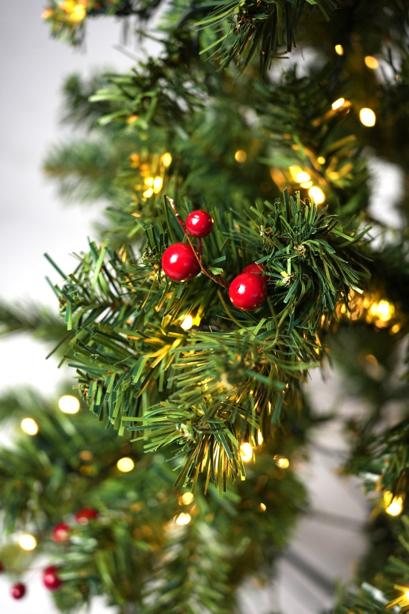 6FT Artificial Christmas Tree With Pine Cones & Red Berries Pre - Lit - Warm White LED Lights - Bargainia.com - 