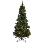 6FT Artificial Christmas Tree With Pine Cones & Red Berries Pre - Lit - Warm White LED Lights - Bargainia.com - 