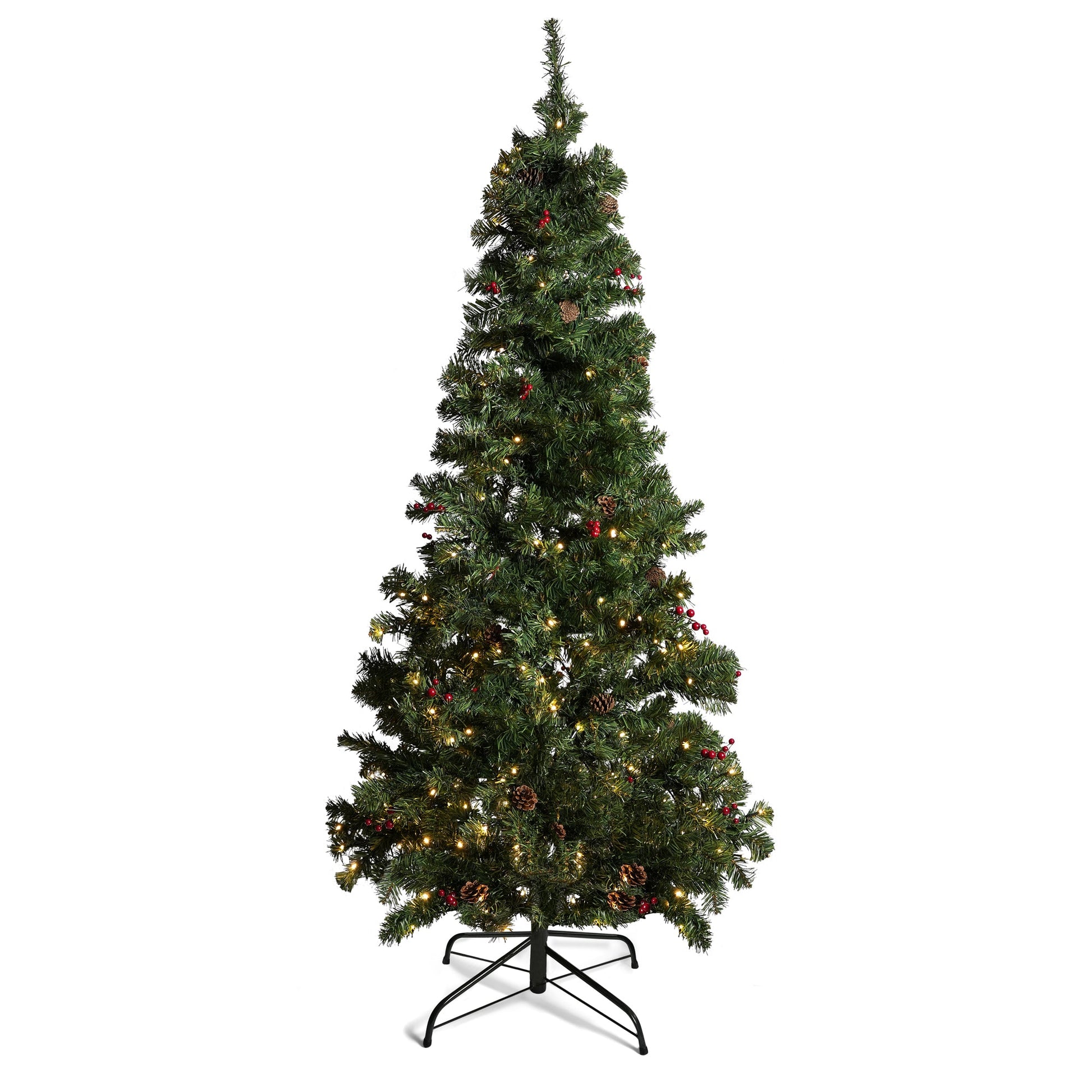 6FT Artificial Christmas Tree With Pine Cones & Red Berries Pre - Lit - Warm White LED Lights - Bargainia.com -  - 97010