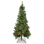 6FT Artificial Christmas Tree With Pine Cones & Red Berries Pre - Lit - Warm White LED Lights - Bargainia.com - 