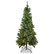6FT Artificial Christmas Tree With Pine Cones & Red Berries Pre - Lit - Warm White LED Lights - Bargainia.com -  - 97010