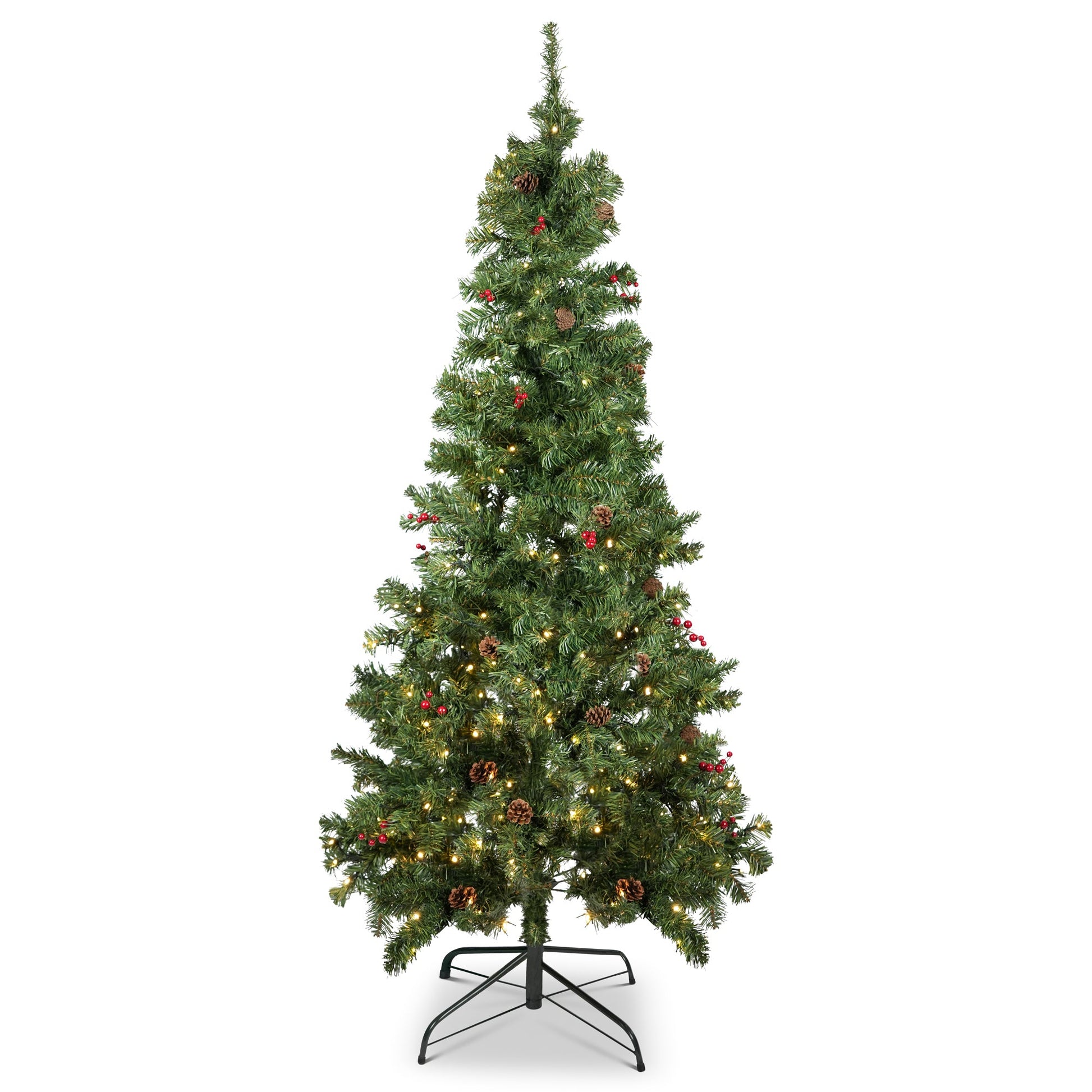 6FT Artificial Christmas Tree With Pine Cones & Red Berries Pre - Lit - Warm White LED Lights - Bargainia.com -  - 97010
