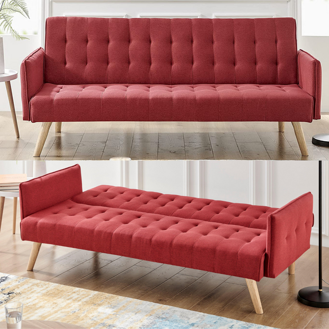 Mario Click Clack 3 Seater Double Sofa Bed - Red-5056536100290-Bargainia.com