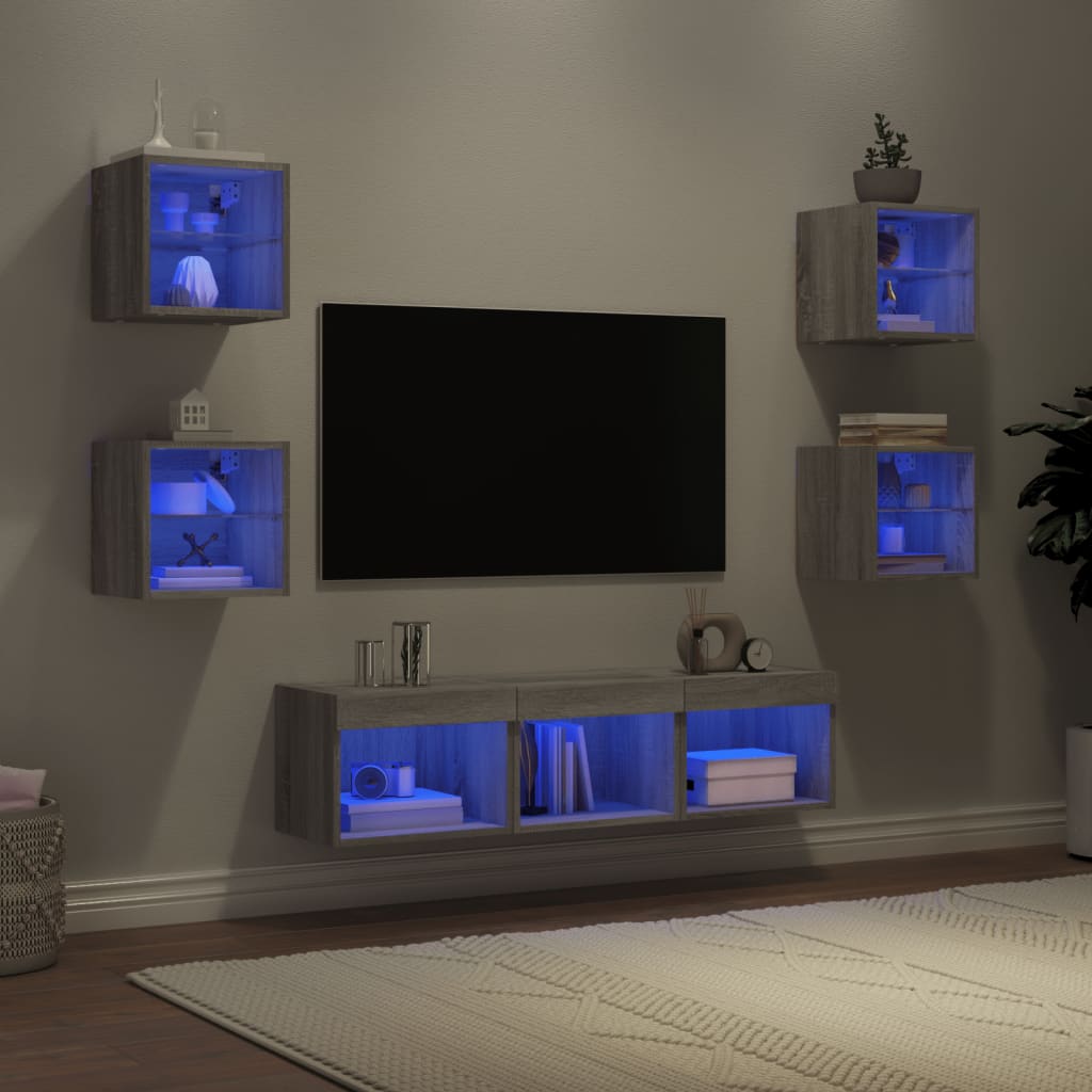 7 Piece TV Wall Units with LED Grey Sonoma Engineered Wood - Bargainia.com - 8721012470033 - 3216588