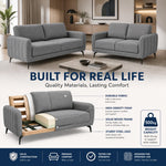 Brixton Grey Fabric Sofa Set, 2 Seater and 3 Seater Linen Look Settees with Solid Wood Frame and Steel Legs