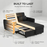 Dahlia Black Pull Out Sofa Bed, 2 Seater Linen Blend Double Guest Bed with Wooden Legs and 2 Cushions