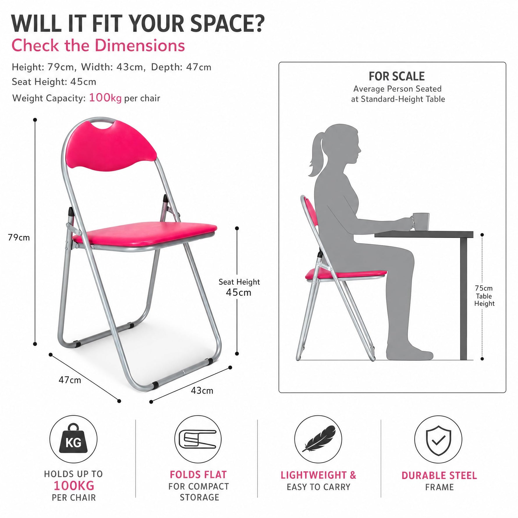 Bravich Candy Folding Chair - Pink