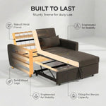 Chocolate Brown Sofa Bed, Dahlia 2 Seater Pull Out Sofa Bed, Linen Blend Sleeper Sofa with Double Sleeping Area