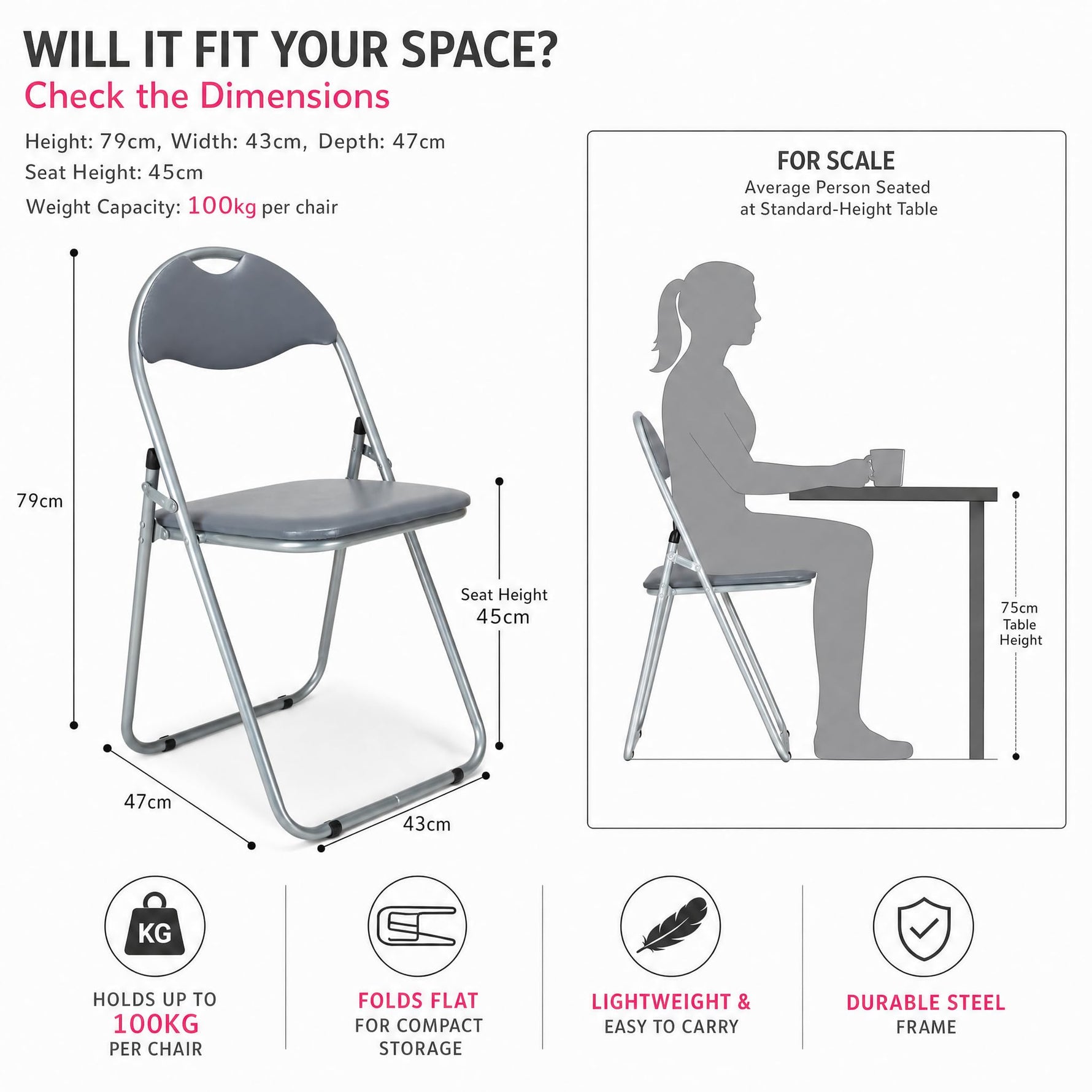 Bravich Candy Folding Chair - Grey