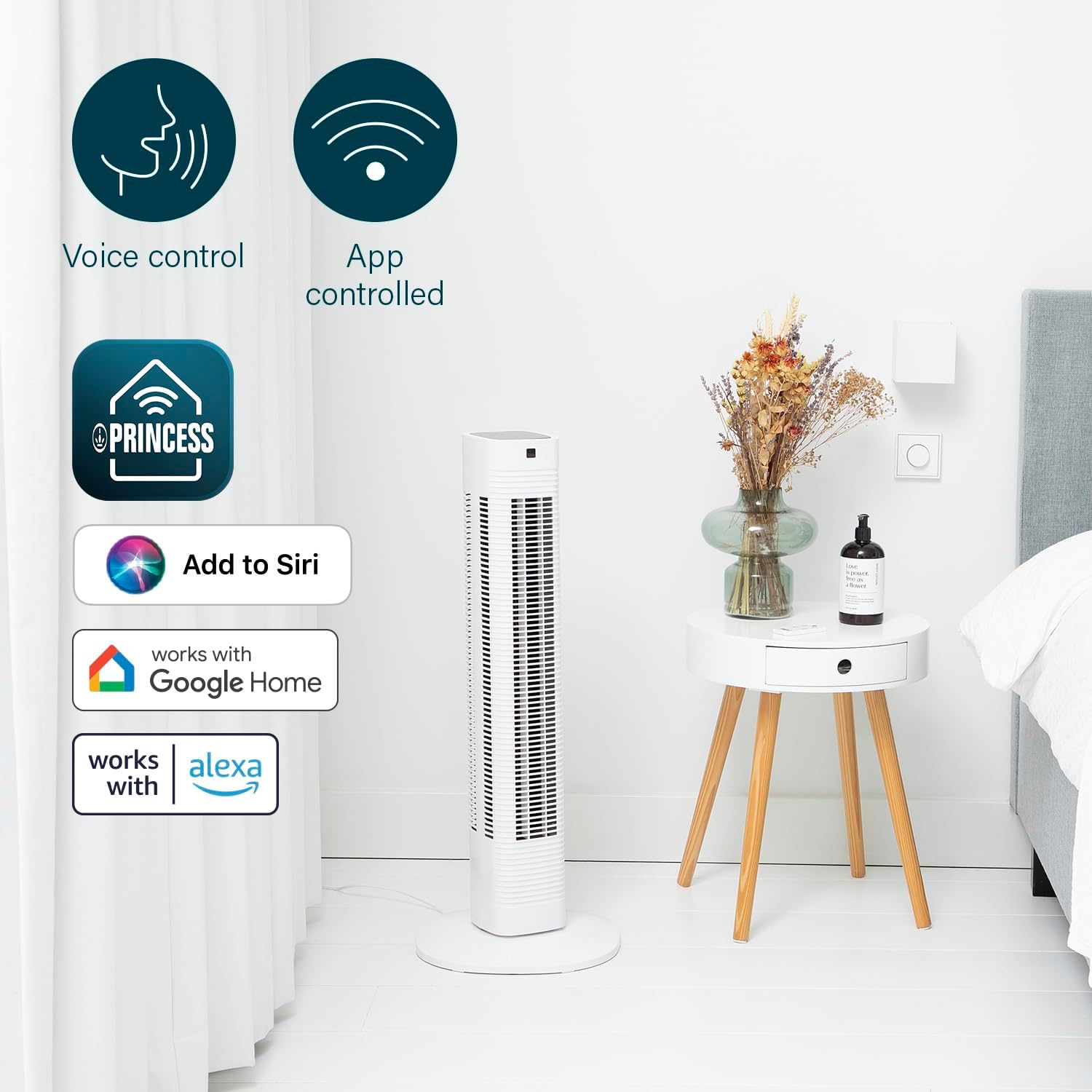 Princess 358225 Smart Compact Quiet Tower Fan 80cm