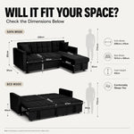 Milo Black Corner Sofa Bed with Storage - Velvet Sofa Bed & Pull Out Bed